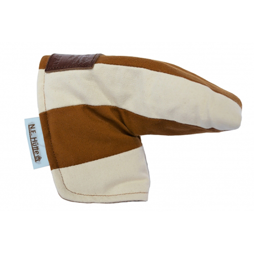 <N.E.Hutte> パター用 ヘッドカバー 帆布 ボーダー (Brown/Kinari)