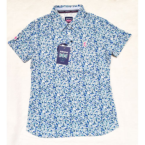 【OUTLET】 <Admiral> 鹿の子 小花柄プリント半袖ポロシャツ ADLA528 (ブルー) <Mサイズ>