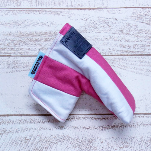 <N.E.Hutte> パター用 ヘッドカバー 帆布 ボーダー (Pink/White)